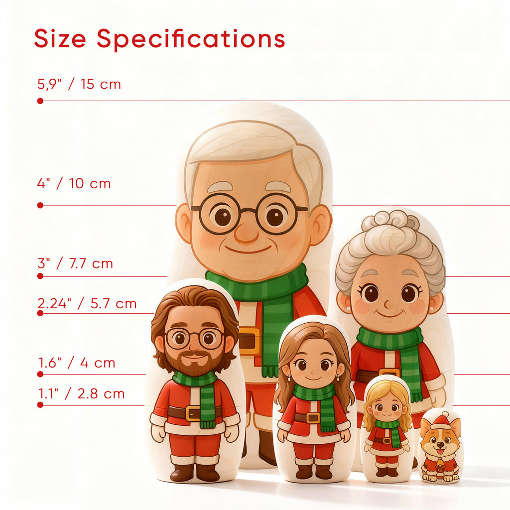 Customized Head Portrait Nesting Dolls Christmas Costume Custom Photo Family Portrait Cartoon Style Gift Photo Christmas Gift