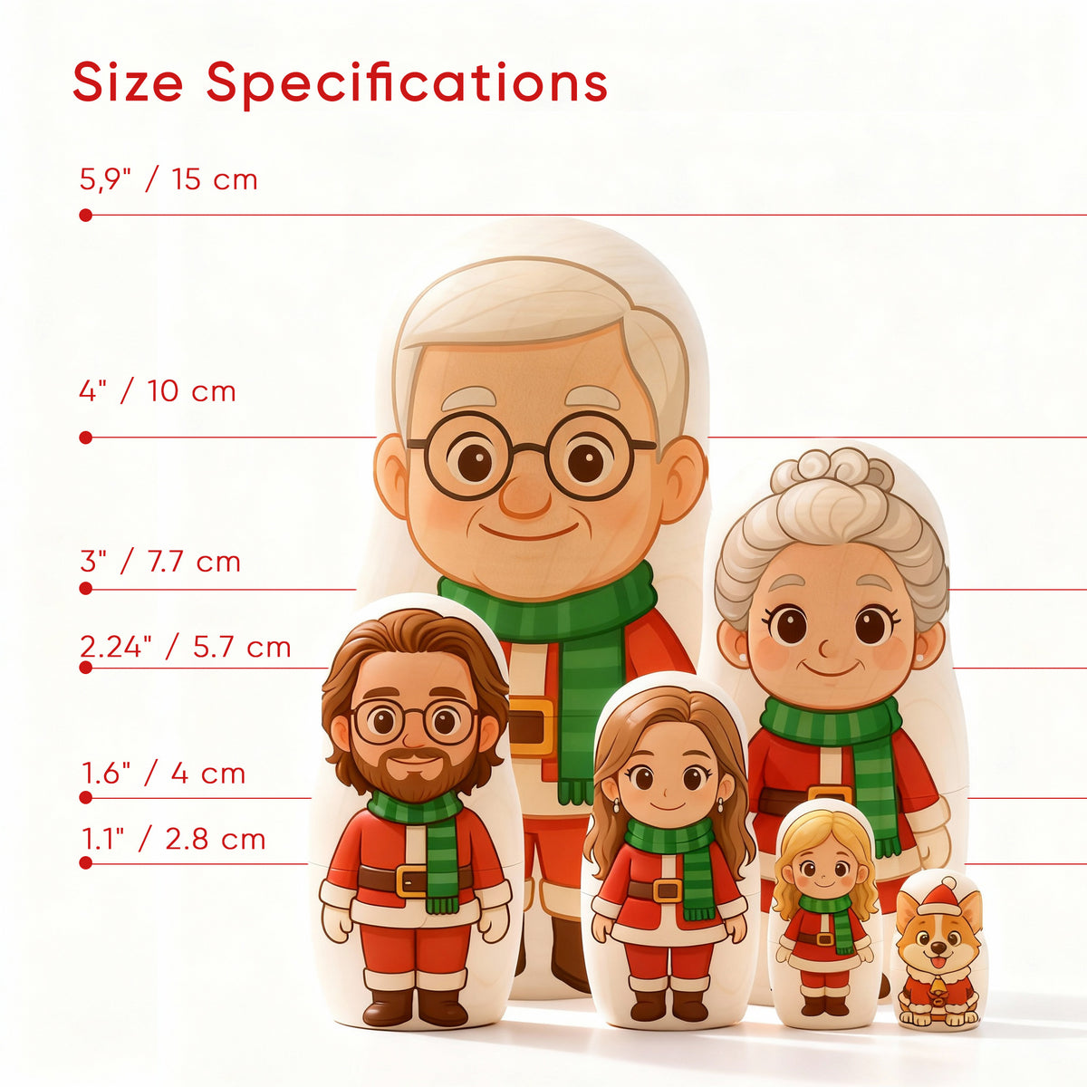Customized Head Portrait Nesting Dolls Christmas Costume Custom Photo Family Portrait Cartoon Style Gift Photo Christmas Gift