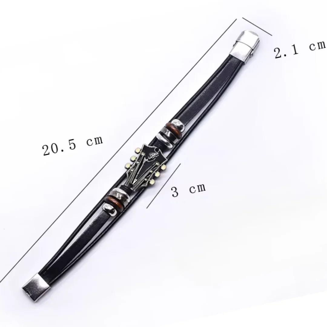 Vintage Leather Guitar Bracelet, Men's Bracelet, Retro Music-Inspired Wristband Accessory, Gift for Music Lover