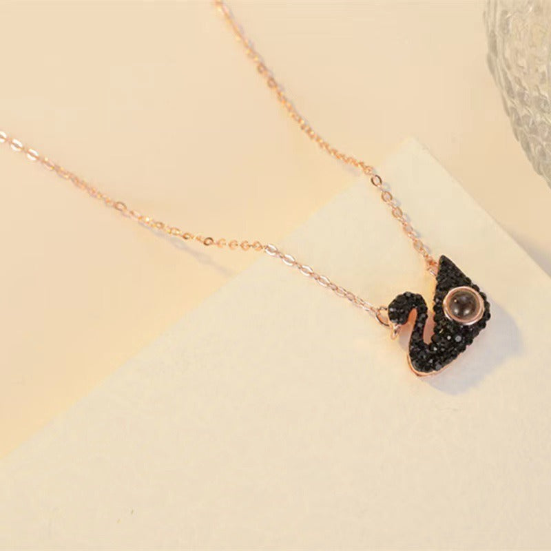 Custom Black Swan Projection Photo Necklace Gifts for Girlfriend