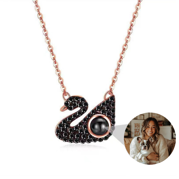 Custom Black Swan Projection Photo Necklace Gifts for Girlfriend