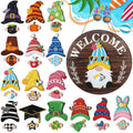 35pcs Highland Cow Sign Interchangeable Welcome Sign with Magnet Detachable Hats Accessories Cute Gnome Wooden Sign Hanging for Halloween Holiday Seasonal Decorations Birthday Party Home Wall Office Living Room Garden Farmhouse Porch