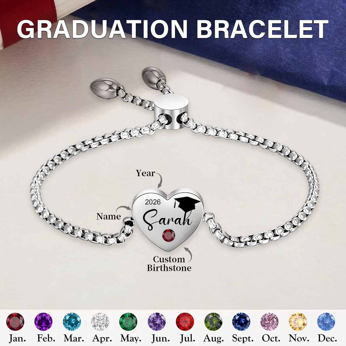 Personalized Graduation Birthstone Bracelet Gift for Graduates