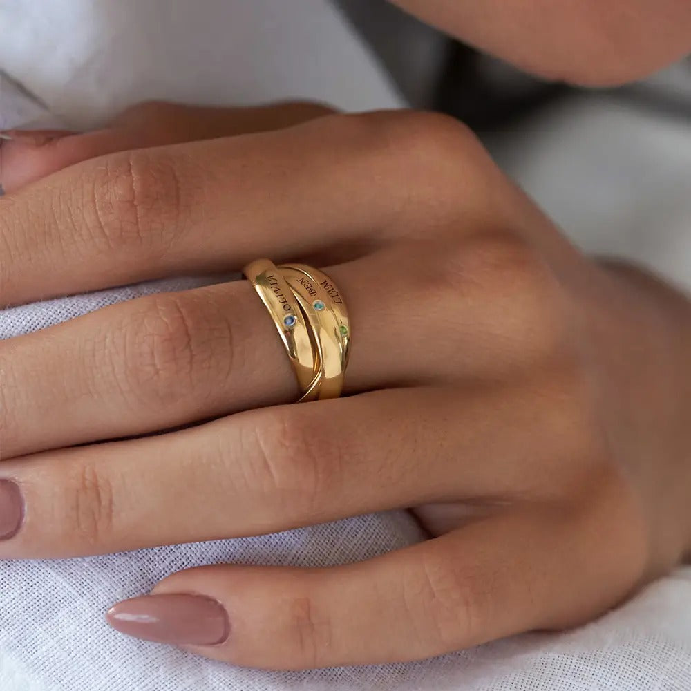 Three Interlocking Birthstone Rings – Personalized Triple Band Ring Gift for Her
