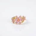 Elegant Pink Zircon Flower Open Ring 18K Gold Plated Copper Floral Adjustable Ring Sparkling Cherry Blossom Statement Ring Gift for Women