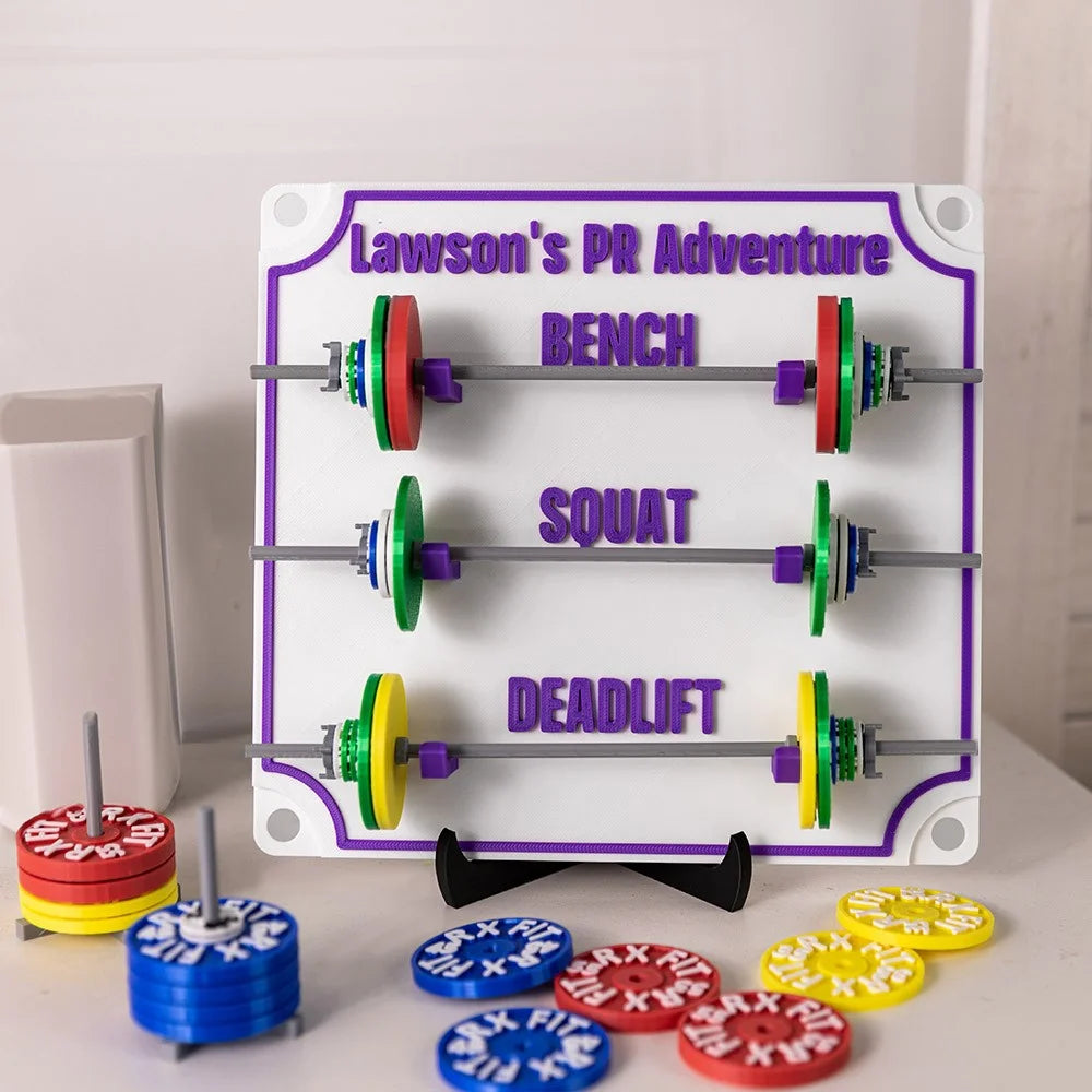 Custom Weightlifting Personal Tracking Board, 3D Printed Fitness Recording Board with Minibarbells for Home Gym Workout, Gift for Sports Lover