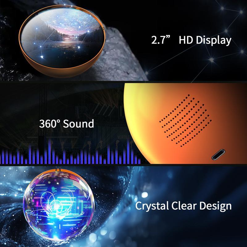 2.7inch Crystal Ball with Electronic Display DIY Video Import Possible Unique Gift for Home & Office Light-Up Sphere Anniversary Gift