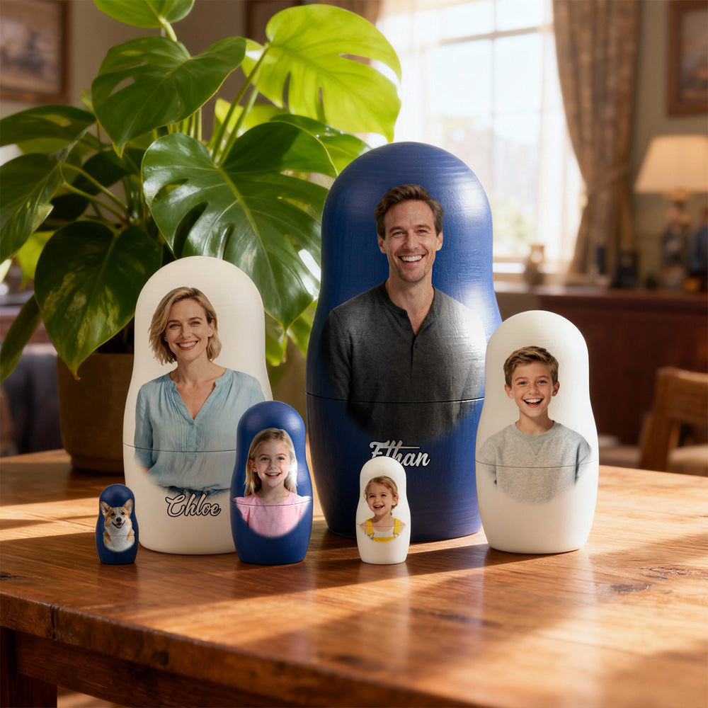 Personalized Photo Nesting Doll Custom Text Family For Dad Picture Matryoshka Keepsake Gift for Christmas and Home Decor
