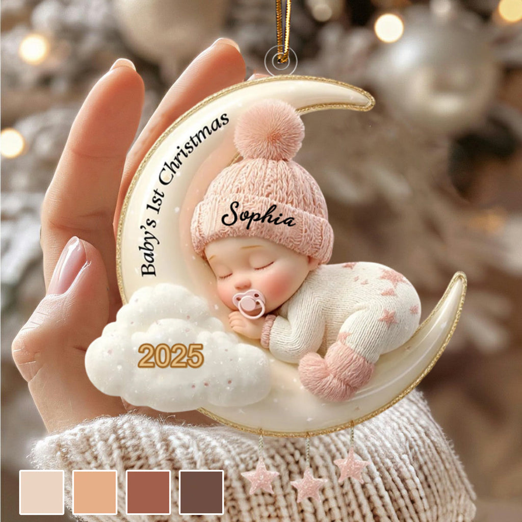 Custom Baby's First Christmas Ornament, Moon Acrylic Keepsake