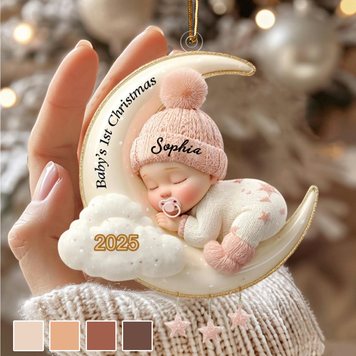 Custom Baby's First Christmas Ornament, Moon Acrylic Keepsake