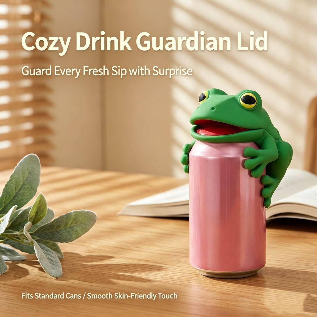 Cute 3D Printed Frog Can Lid Cover Portable Reversible Beverage Can Dustproof Cover Reusable Spill-Proof Cap Fun Soda Can Protector for Standard Cans