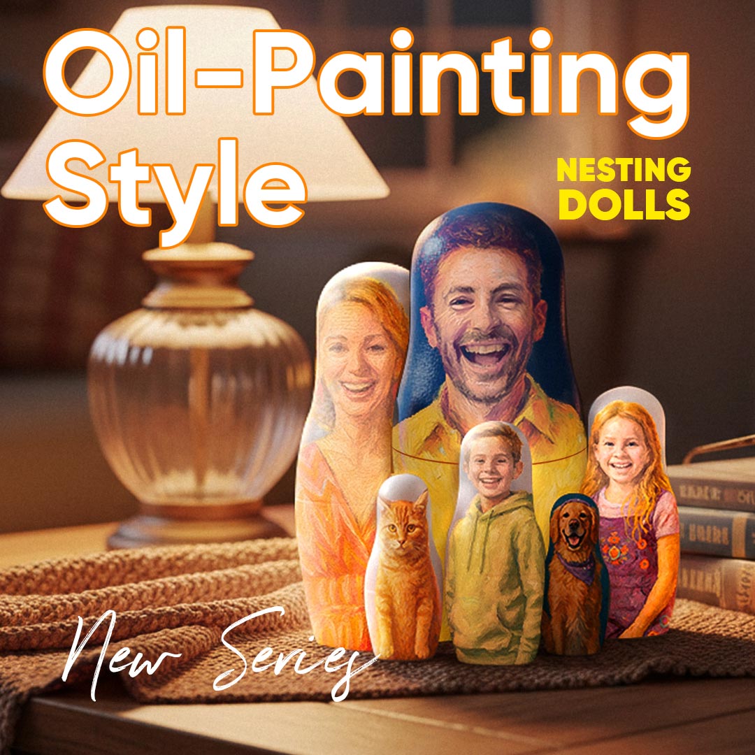 Personalized Portrait Nesting Doll Custom Photo Oil Painting Style Gift for Dad Family Matryoshka Doll Christmas Gift