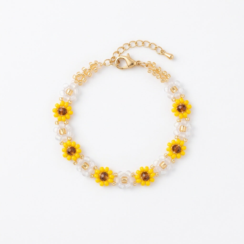 Sunflower Beaded Bracelet Cute Floral Charm Bracelet Colorful Beads Daisy Style Jewelry Gift for Girls