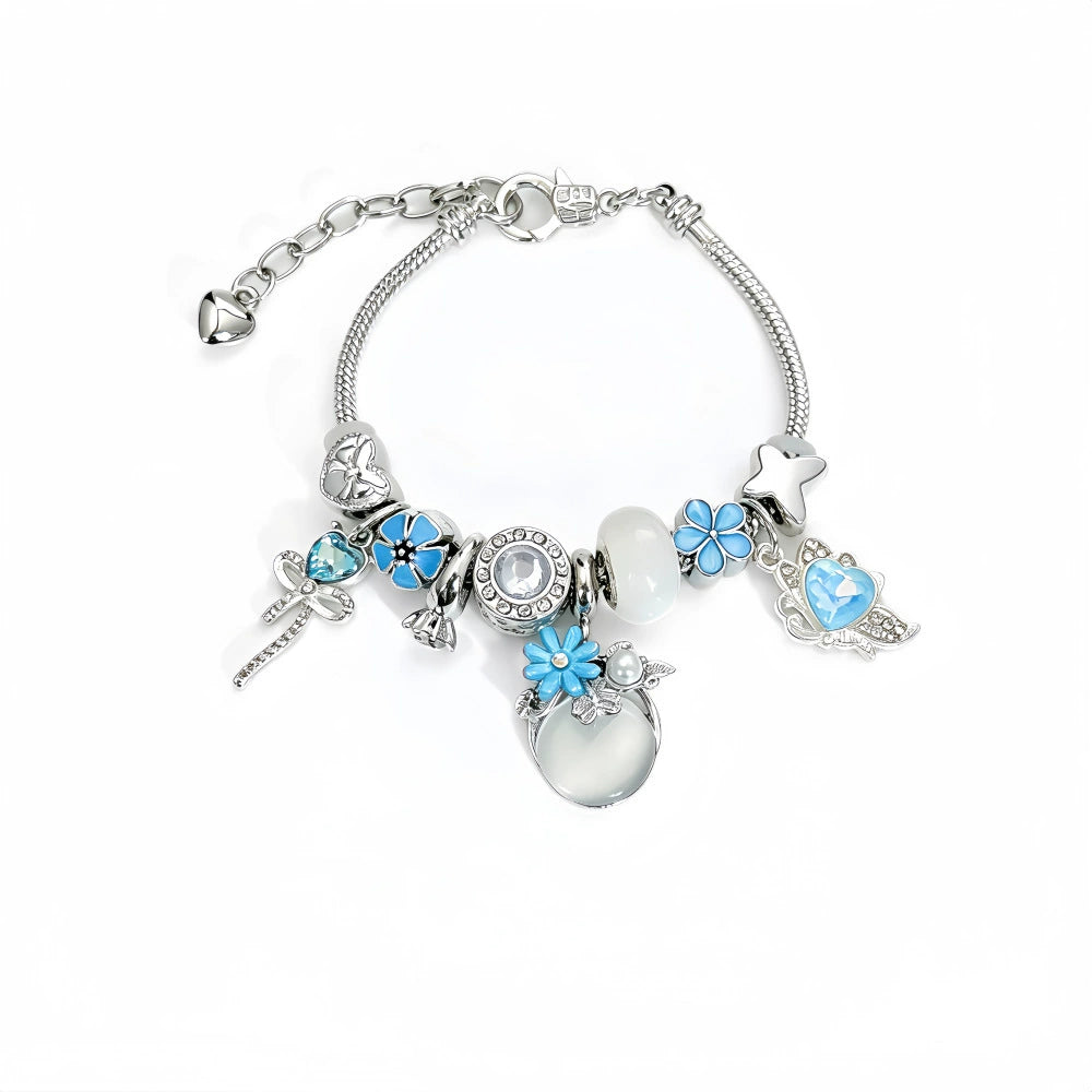 DIY Beaded Charm Bracelet for Women & Girls Cute Ocean Shell Floral Heart Pendant Beaded Bracelet Trendy Bangle Gift Jewelry