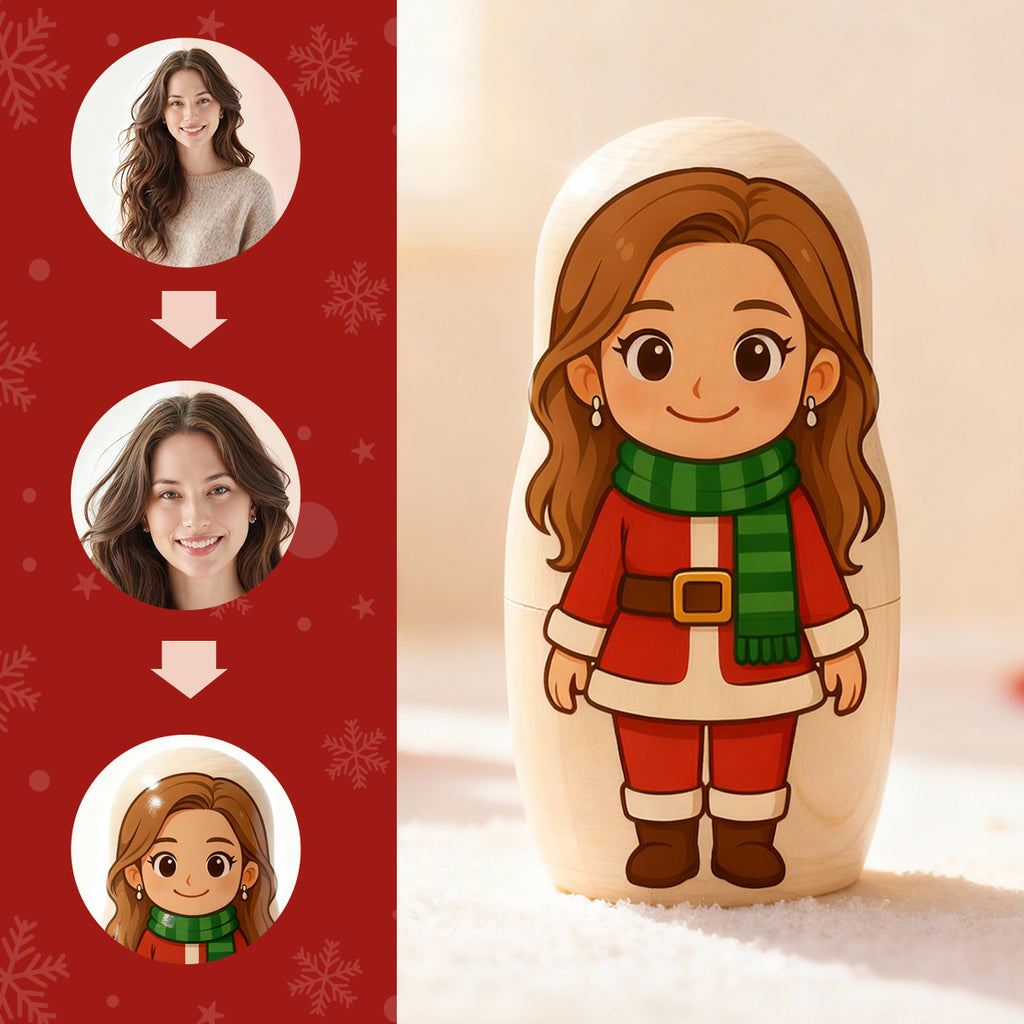 Customized Head Portrait Nesting Dolls Christmas Costume Custom Photo Family Portrait Cartoon Style Gift Photo Christmas Gift
