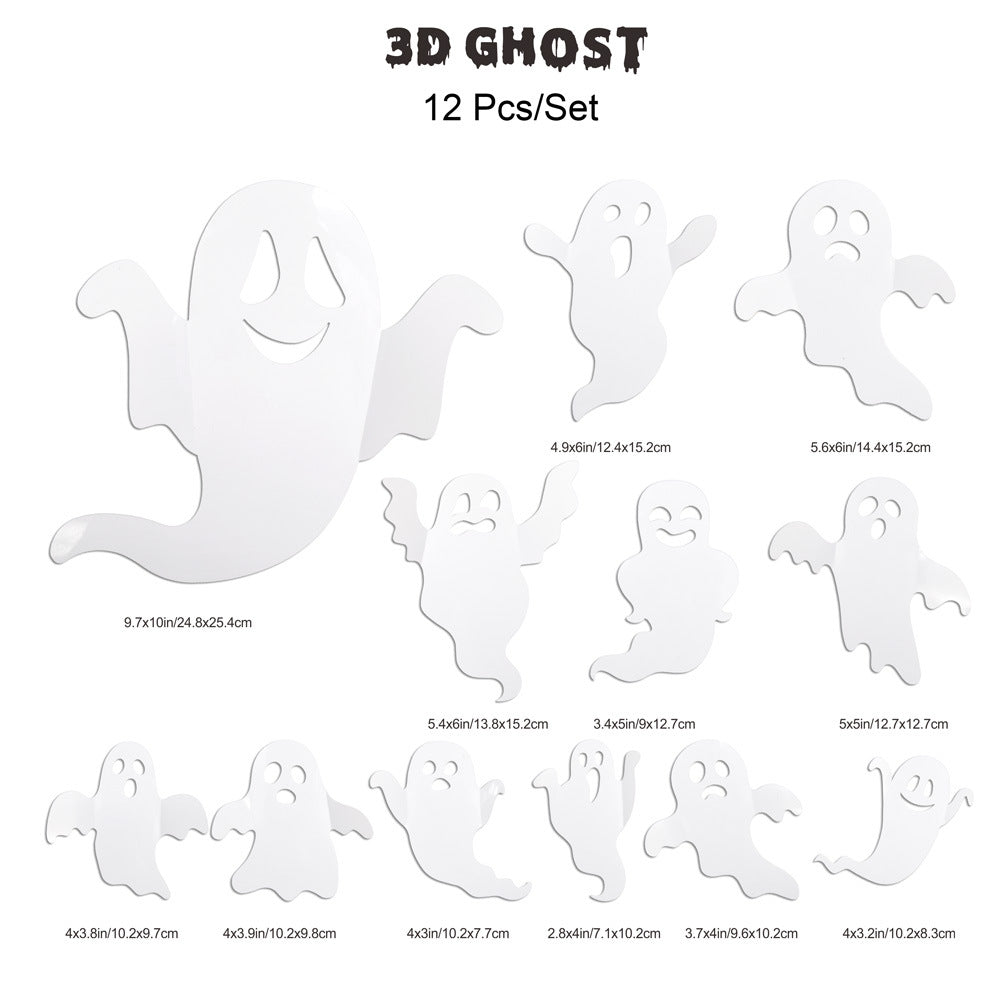 3D Bat Light Design LED Decorations 12pcs Set Spooky Ornaments for Home Party Festival Halloween Easy Install Wall Stickers Smooth Application - Decorative