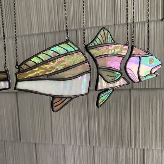 Handcrafted Stained Glass Red Drum Fish Hanging Suncatcher Coastal Art Decor Gift