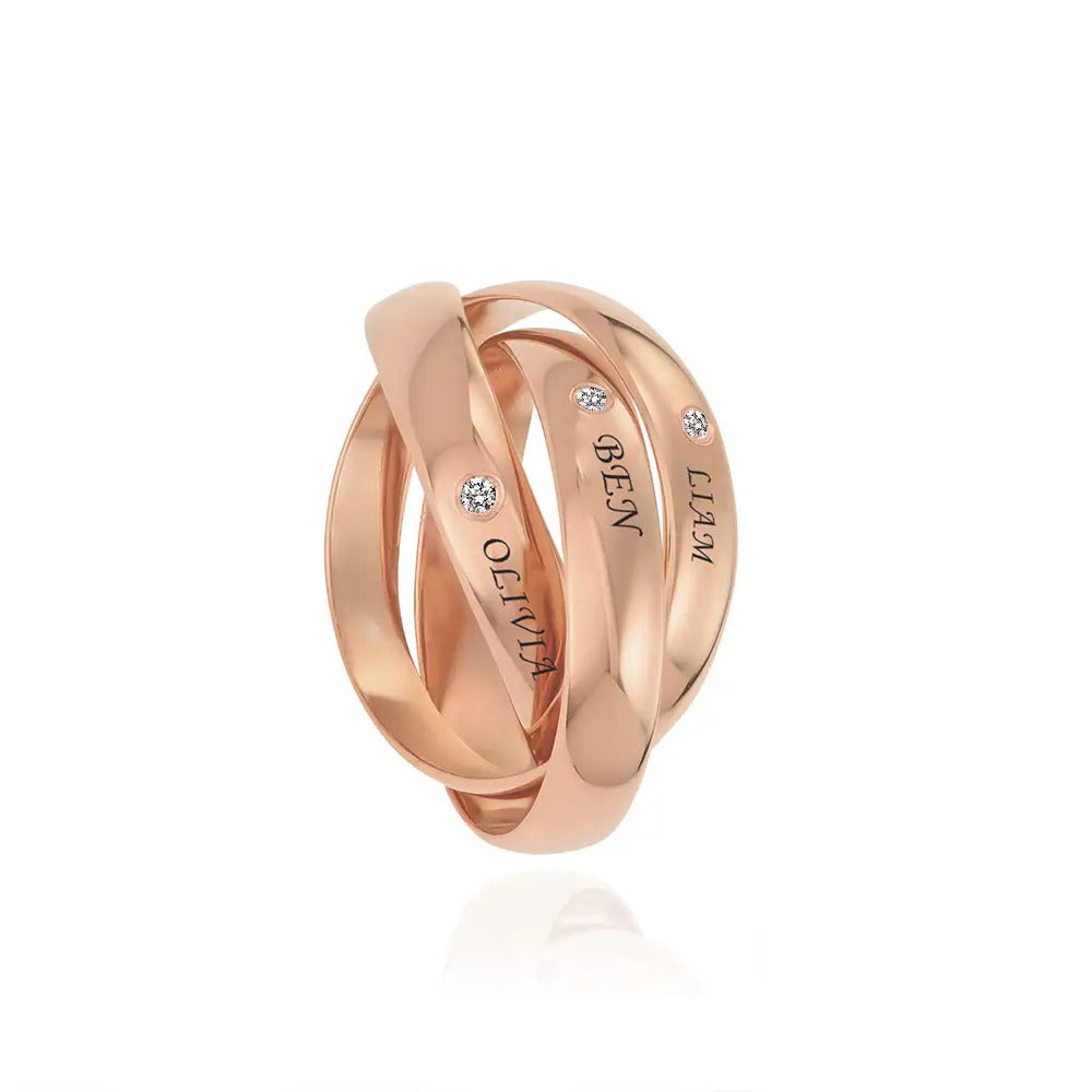 Three Interlocking Birthstone Rings – Personalized Triple Band Ring Gift for Her