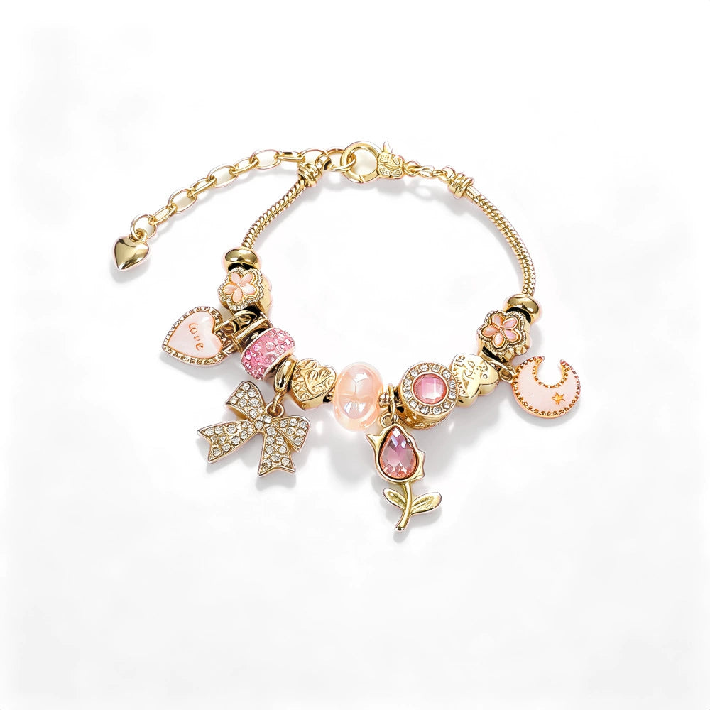 DIY Beaded Charm Bracelet for Women & Girls Cute Ocean Shell Floral Heart Pendant Beaded Bracelet Trendy Bangle Gift Jewelry