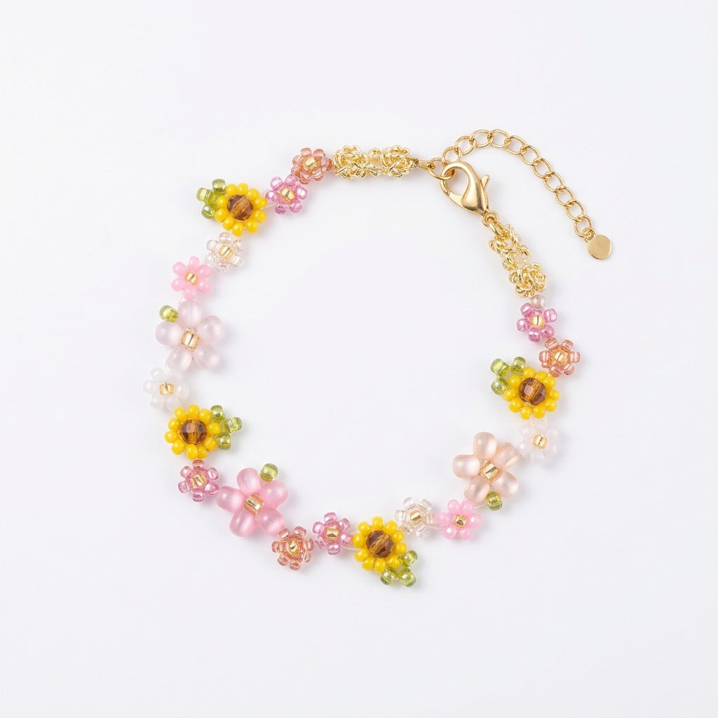 Sunflower Beaded Bracelet Cute Floral Charm Bracelet Colorful Beads Daisy Style Jewelry Gift for Girls