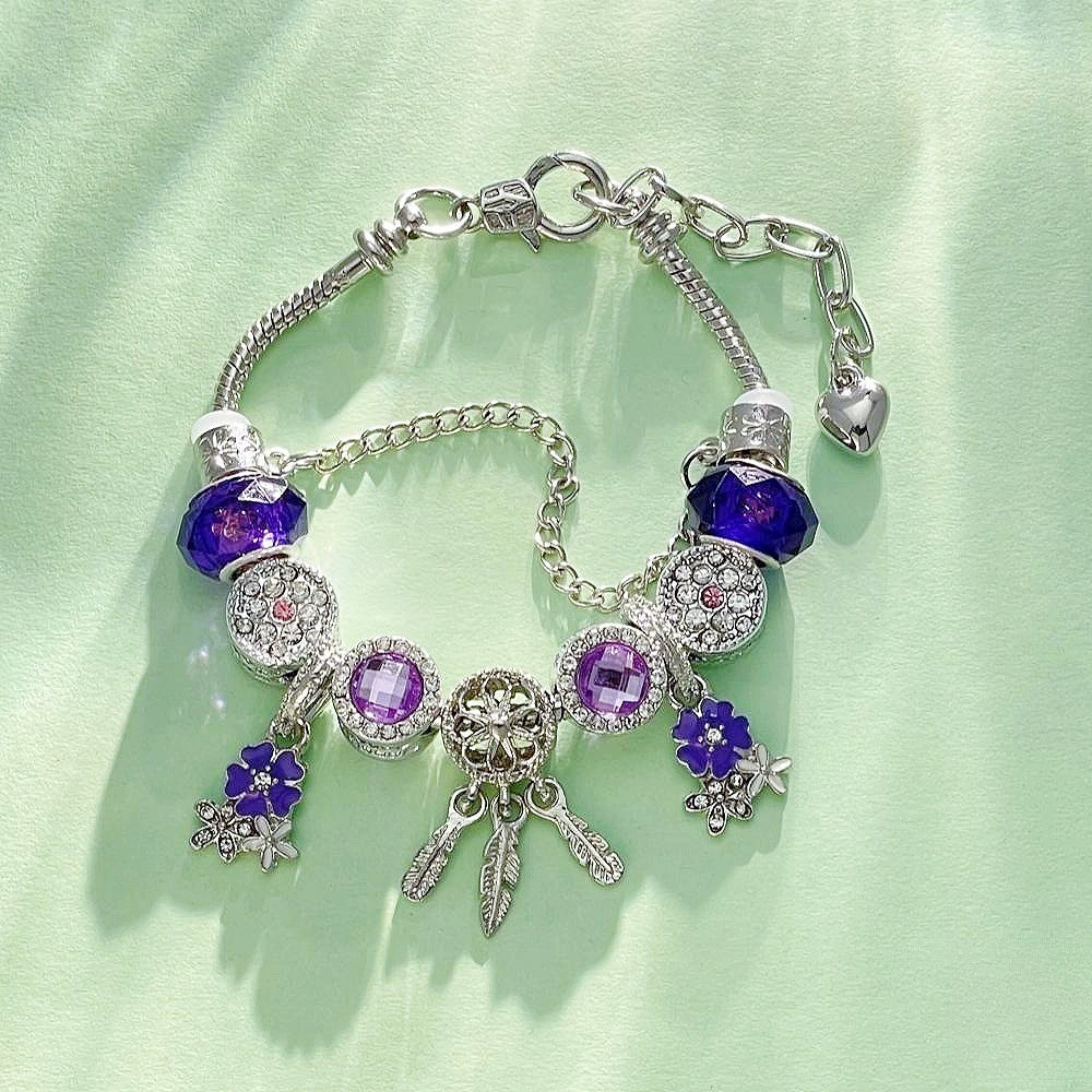 DIY Beaded Charm Bracelet for Women & Girls Cute Ocean Shell Floral Heart Pendant Beaded Bracelet Trendy Bangle Gift Jewelry