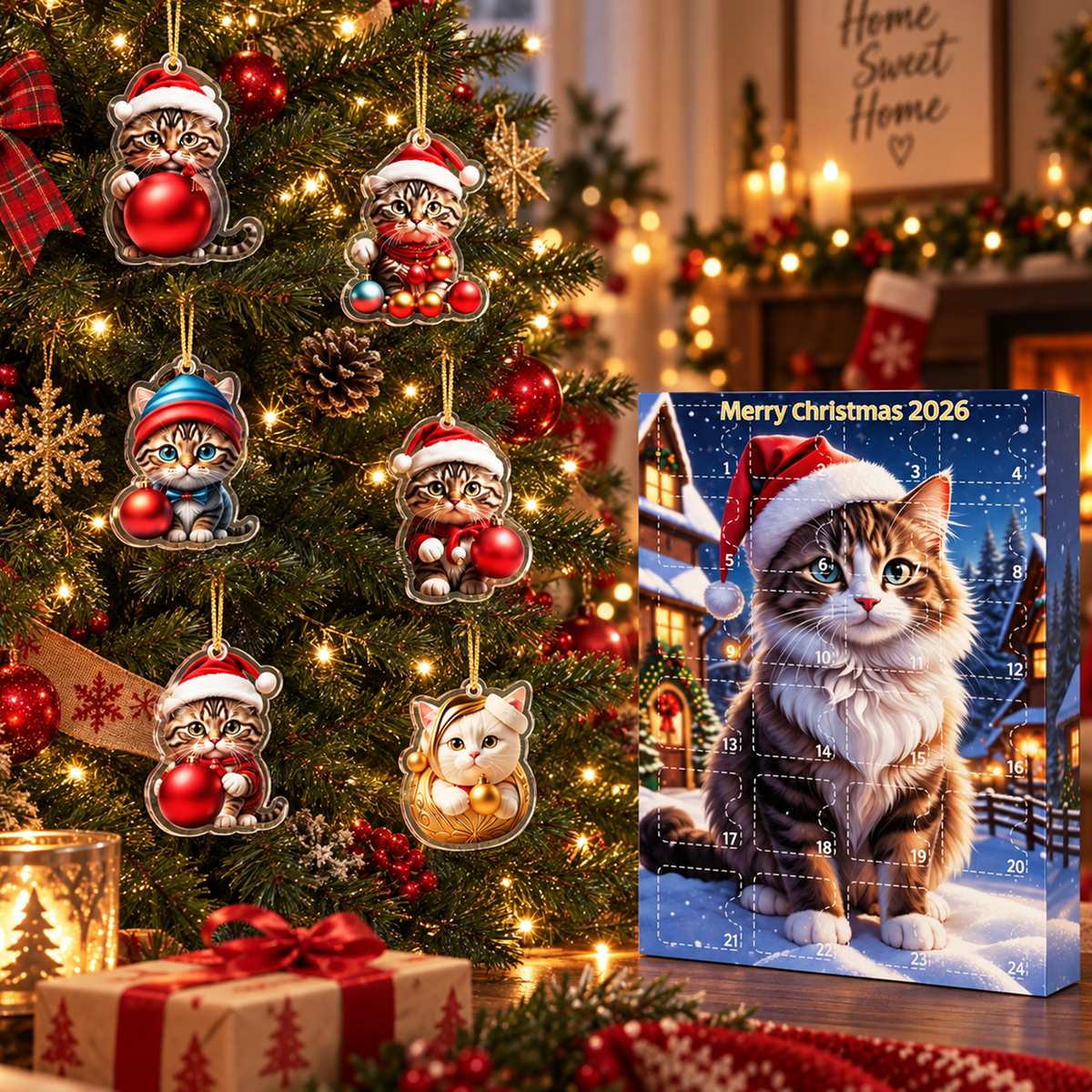 Cute Kitten Christmas Countdown Calendar – 24-Piece Acrylic Ornament Set for Holiday Tree Decor & Gifts