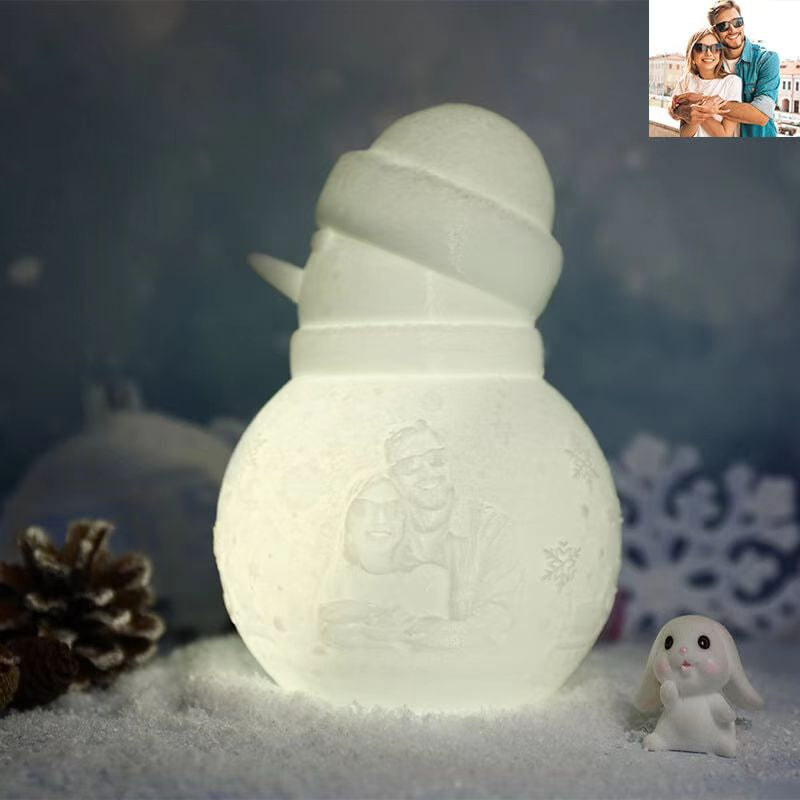 Snowman Lamp, Custom Photo Engraved Night Light Christmas Gift for Lover - Tap Six Colors