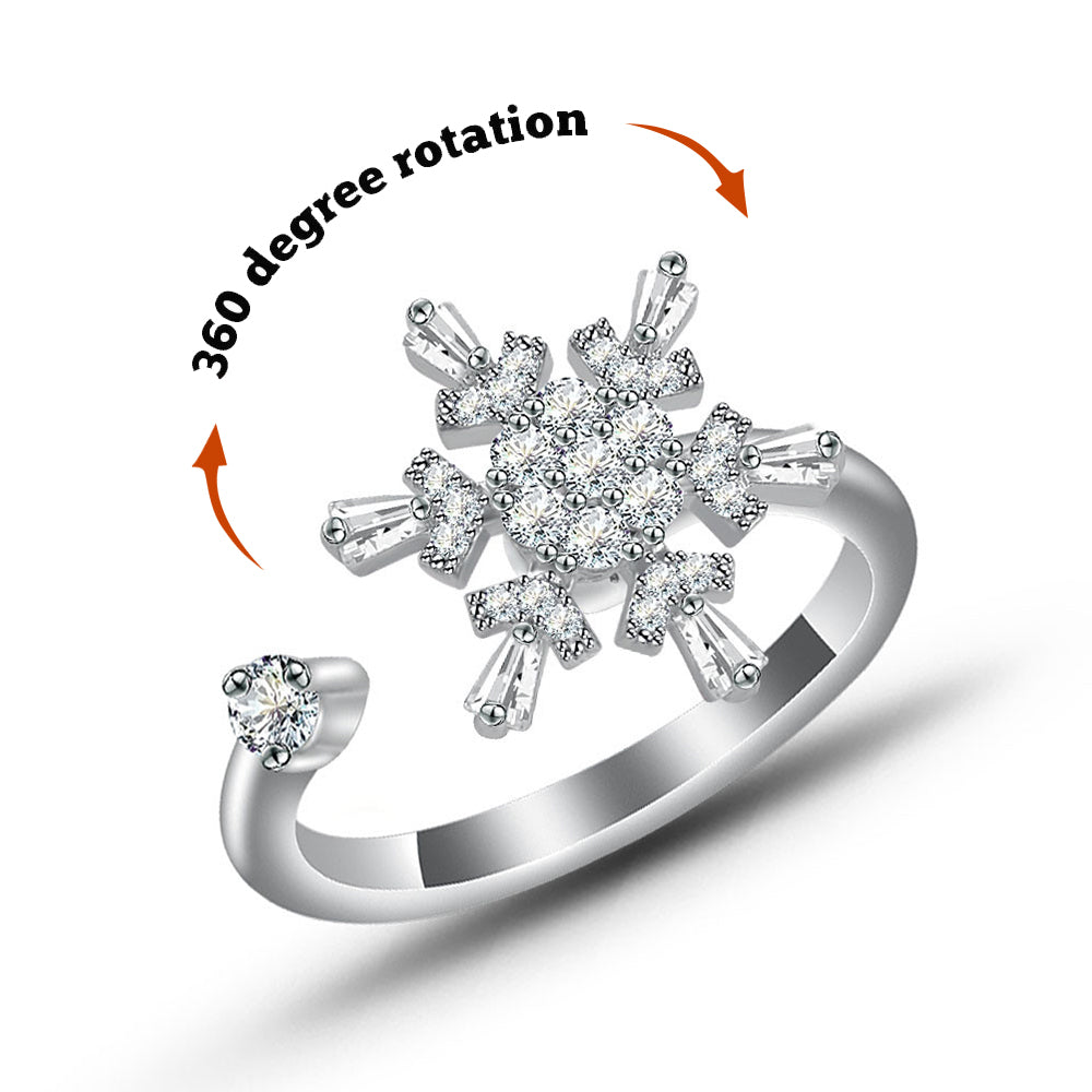 Women's Snowflake Anxiety Ring Rotating Opening Ring Adjustable Rings Anniversary Birthday Gifts