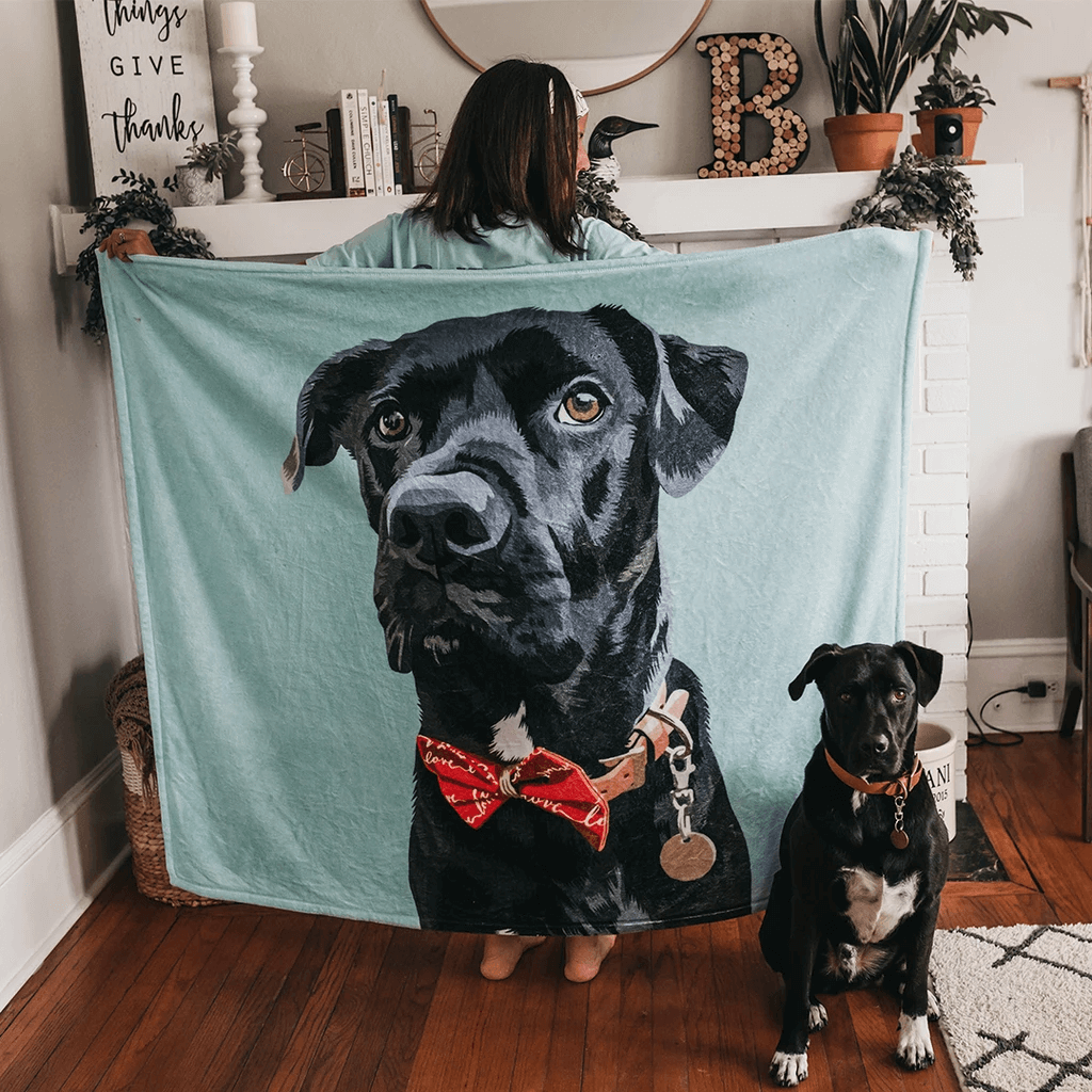 Custom Dog Blankets Pet Photo Painted Art Portrait Fleece Blanket