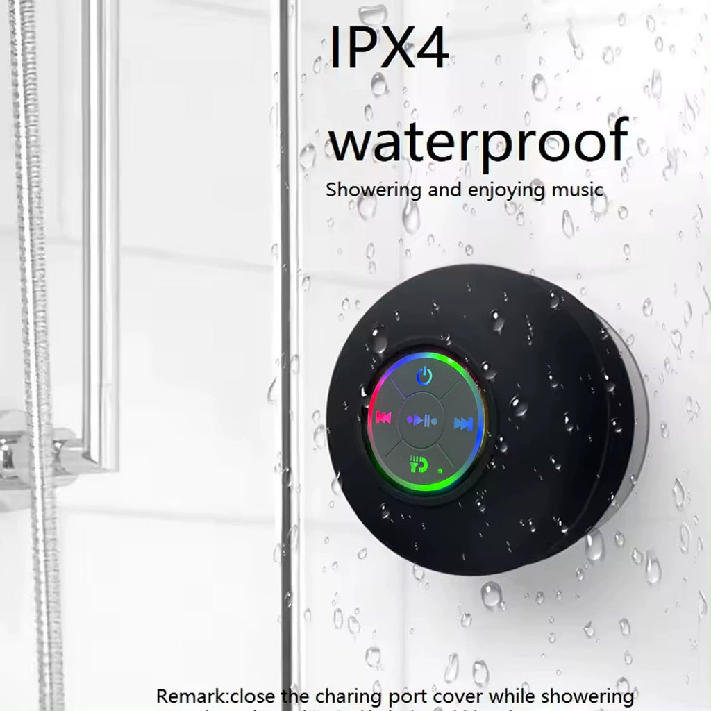 Bathroom Speaker With Large Suction Cup Waterproof Bluetooth Speaker With Led Color Display Christmas Gifts