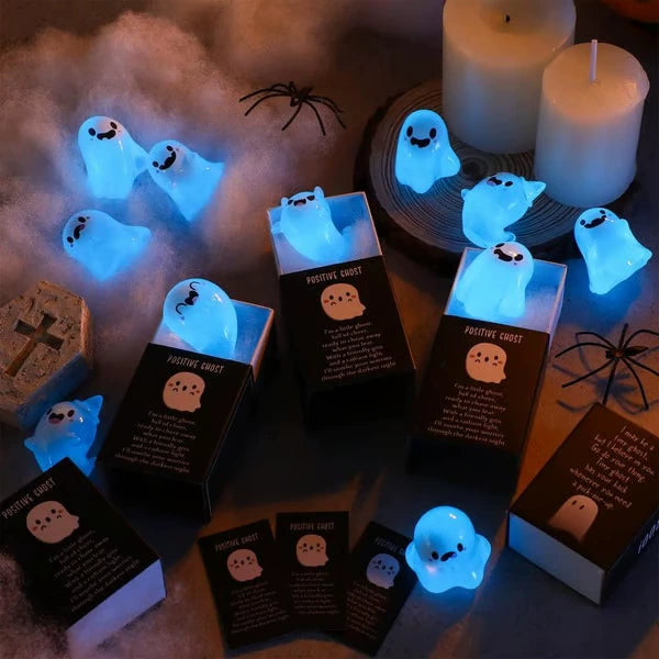 Halloween Mini Ghost Figures Glow-In-The-Dark Resin Figures With Box