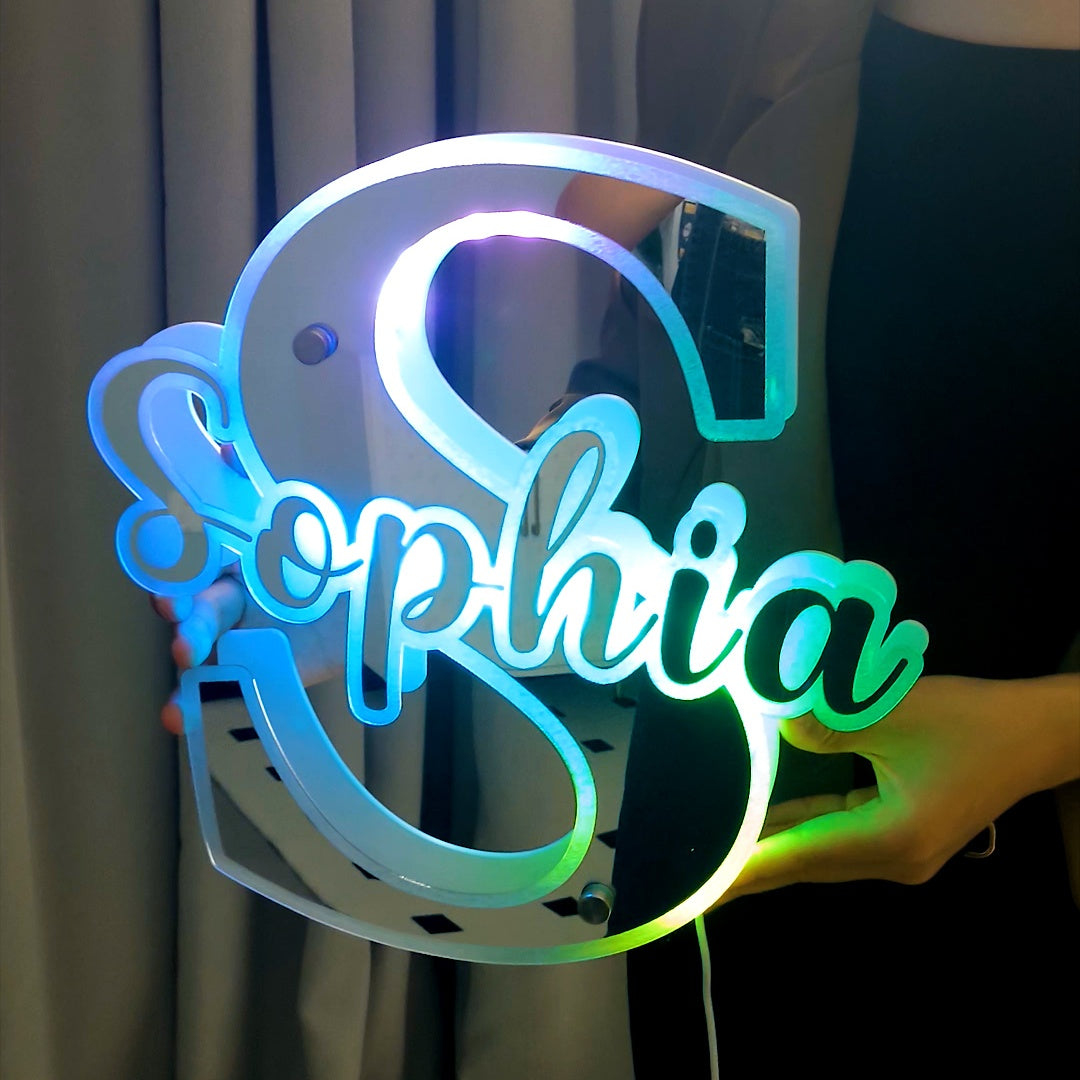 Personalized Name Letter Mirror Light Name Mirror Sign Custom LED illuminated Light-Up Bedroom Sign Gift For Kids