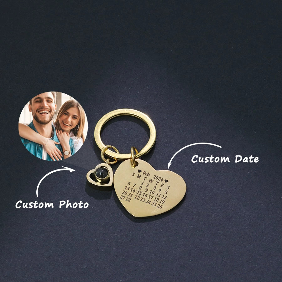 Custom Photo Calendar Keychain Heart Projection Keychain Christmas Gift