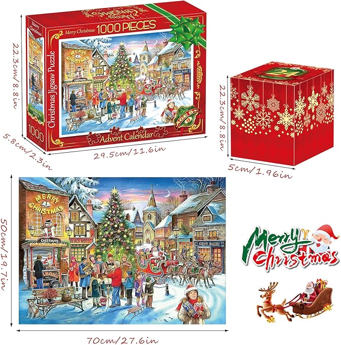 Advent Calendar 2024 Christmas Jigsaw Puzzles 24 Days Surprise Christmas Countdown Calendars 1000 pieces Jigsaw Puzzles for Adult Families Great Stocking Stuffer Christmas Gifts Puzzle Home Decoration
