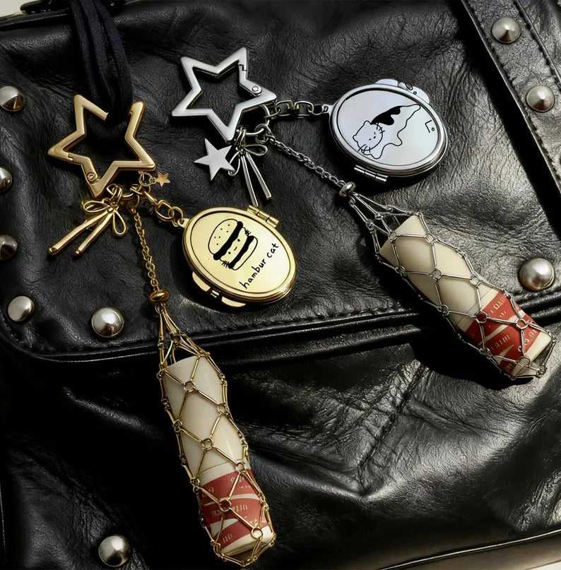 Personalized Lipstick Keychain with Mirror: Stainless Steel Makeup Bag Charm Valentine's Day Gifts