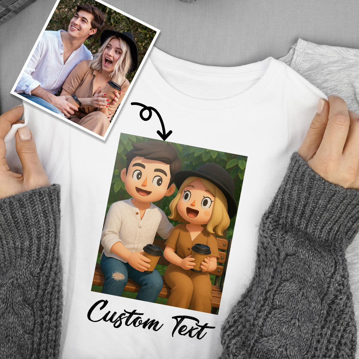 Custom Cartoon Style Photo T-Shirt Personalized Anime Portrait Tshirt with Custom Text Gift for Yourself