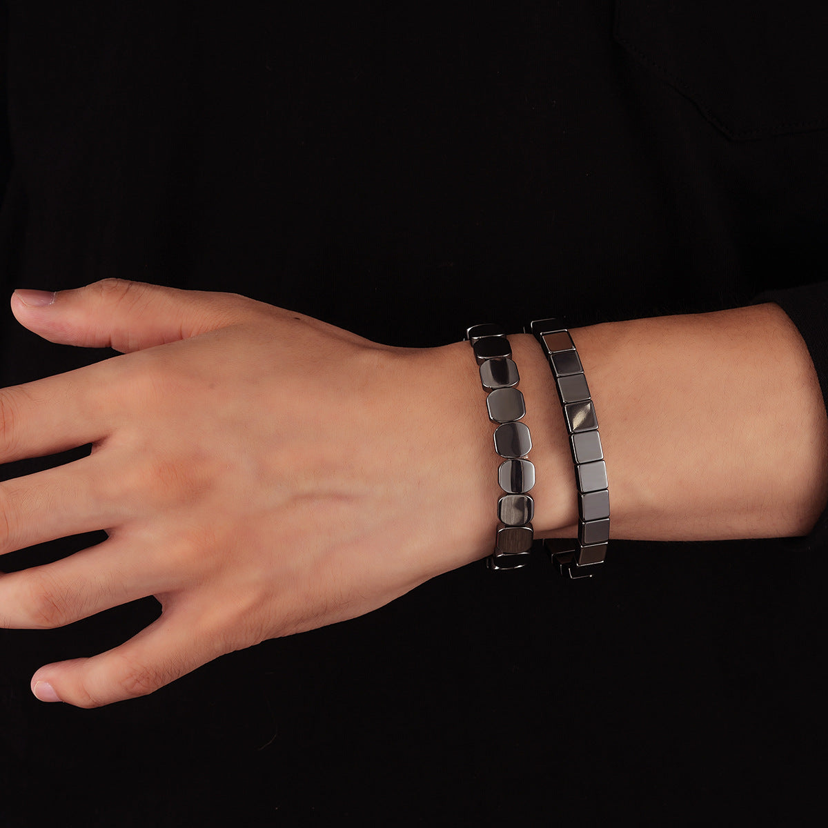 Cross-border hot-selling square black gallstone bracelets for men Italian elastic mix and match bracelets fashion beaded accessories wholesale