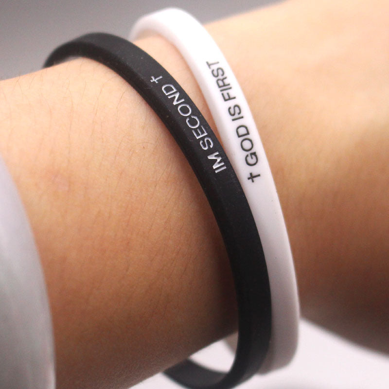 GOD IS FIRST Bracelet Set Faith Rubber Wristbands Inspirational Christian Sports Bracelets