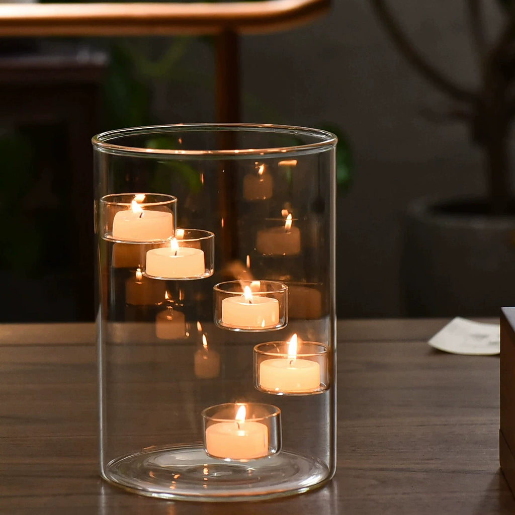Halloween Multi-Tier Glass Hurricane Tealight Candle Holder Large Spiral Floating Glass Votive Holder for Pumpkin Candles Spooky Fall Table Centerpiece Halloween Party Decor