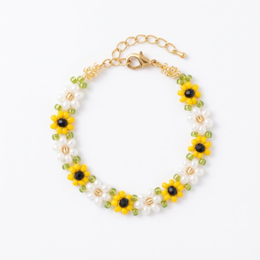 Sunflower Beaded Bracelet Cute Floral Charm Bracelet Colorful Beads Daisy Style Jewelry Gift for Girls