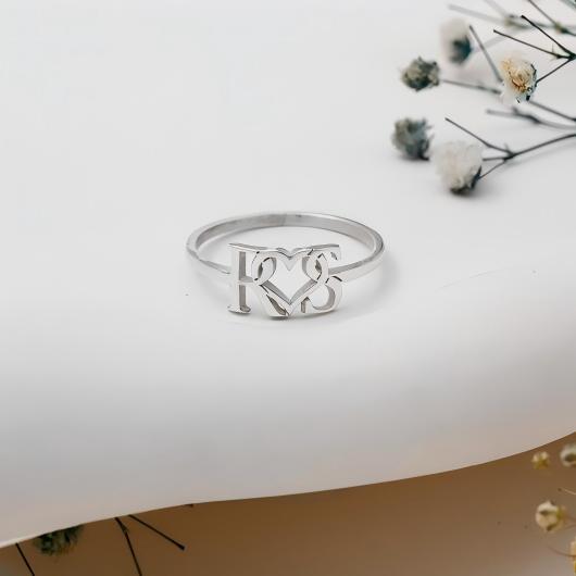 Personalized Letter Couple Initial Ring with Heart