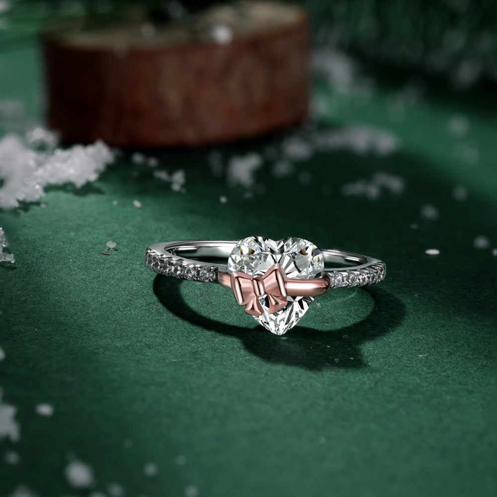 Heart Bow Ring Sterling Silver Ring Zircon Ring Gift For Her