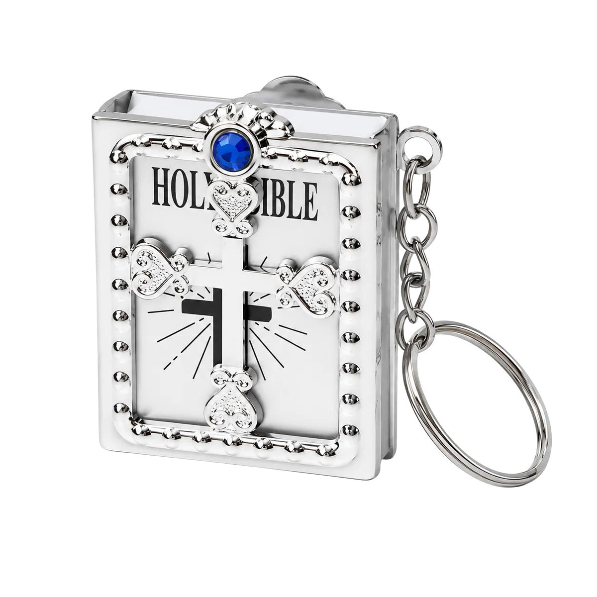 **Mini Bible Keychain – Cross Metal Book Frame with Real Readable Mini Bible, Pocket Scripture Key Ring, Religious Keepsake Gift**