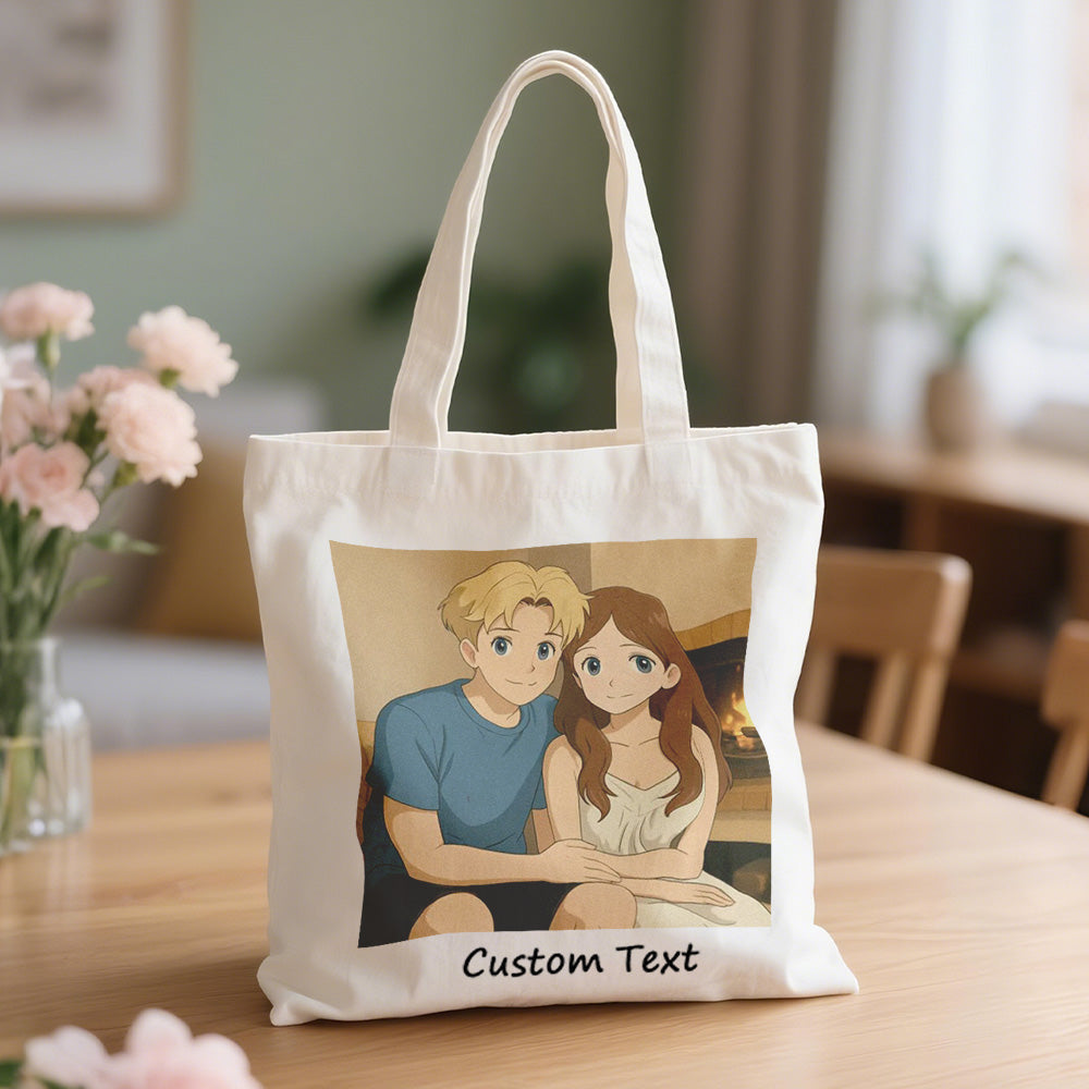 Custom Photo Canvas Bag Personalized Cartoon Anime Effect Photo Engraving Canvas Bag Unique Gift