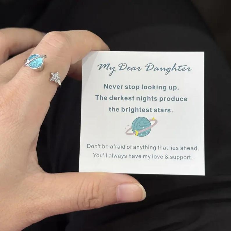 To My Daughter Gift Star & Moon Rotatable Ring Stress Relief Fidget Ring for Anxiety Relief Perfect for Birthday Gift Christmas Gift