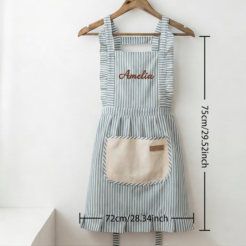 Personalized Striped Apron with Pockets – Custom Embroidered Name Apron with Hand Towel, Kitchen Cooking Apron, Adjustable Chef Apron & Gift for Home Cooks