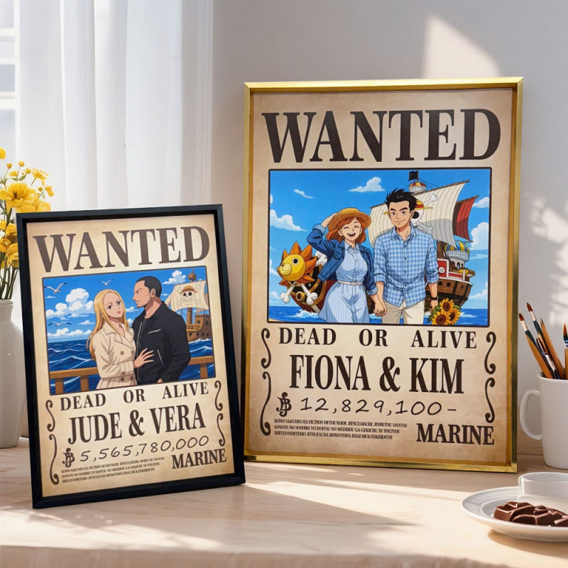 Custom Anime Bounty Couple Portrait Personalized Anime Style Wanted Poster Portrait Unique Captains' Couple Portrait