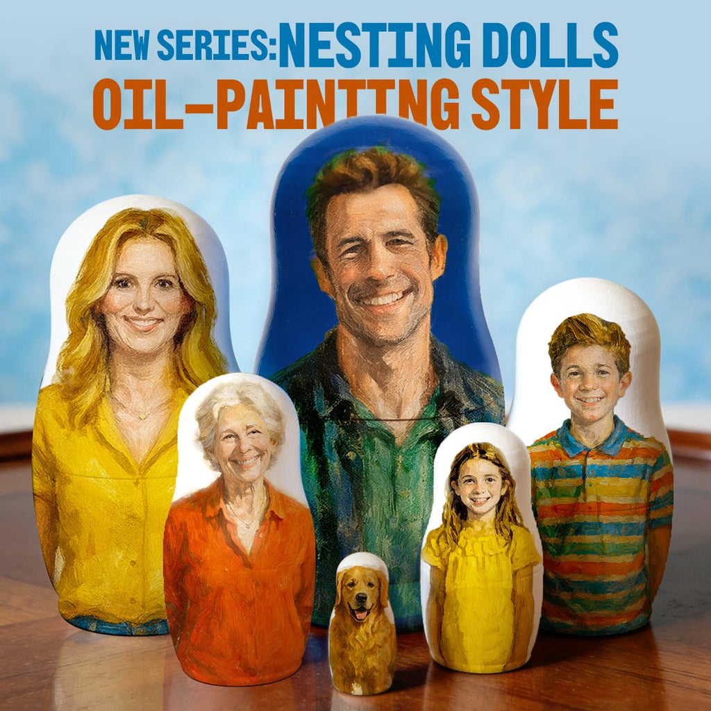 Personalized Portrait Nesting Doll Custom Photo Oil Painting Style Gift for Dad Family Matryoshka Doll Christmas Gift