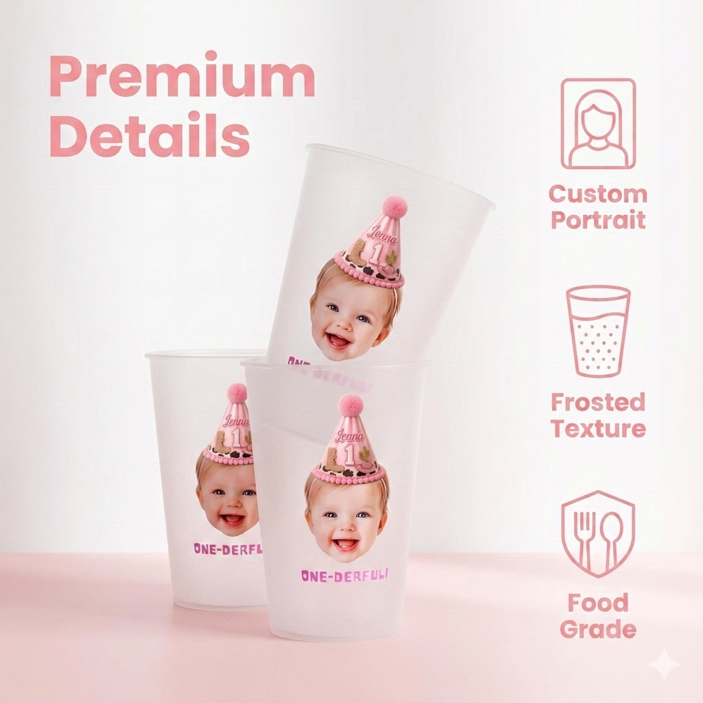 Personalized Plastic Cups with Faces | Personalized First Birthday Party Favors