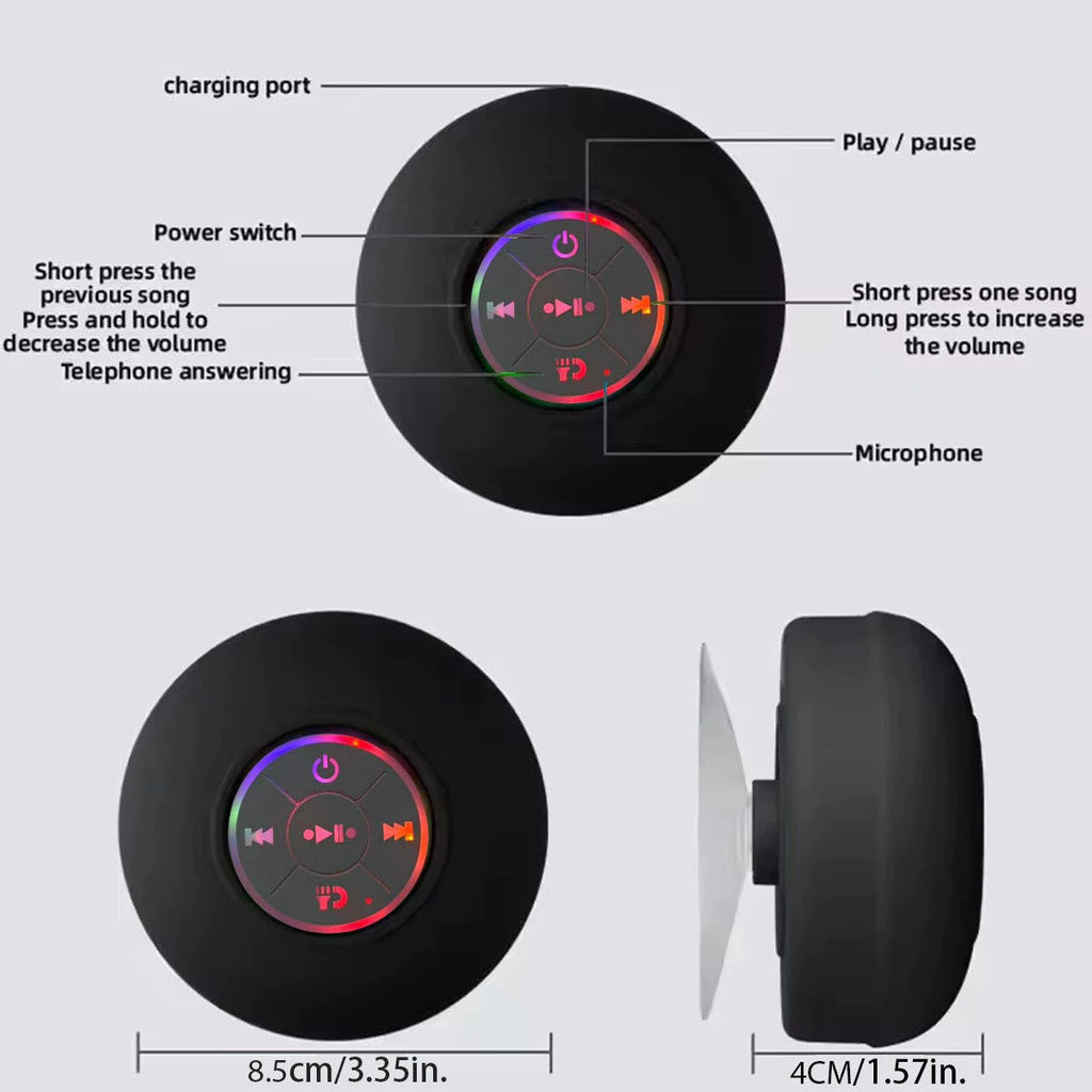 Bathroom Speaker With Large Suction Cup Waterproof Bluetooth Speaker With Led Color Display Christmas Gifts